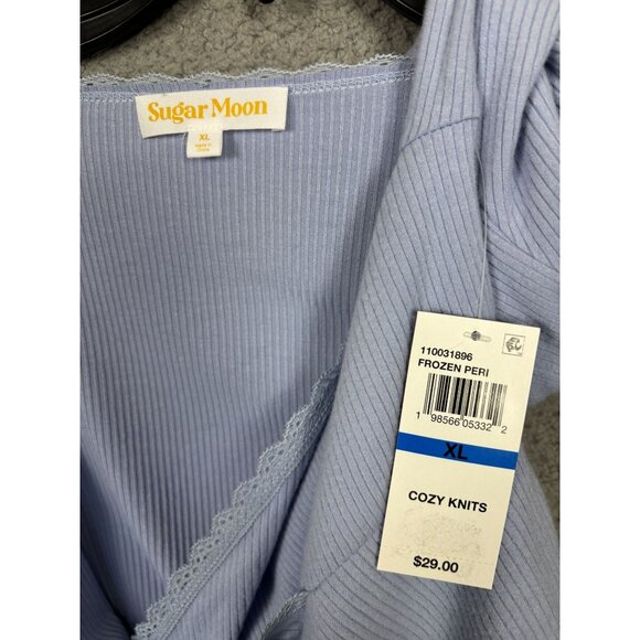 Sugar Moon Juniors' Cozy Ribbed Wrap Top Delicate Lace Trim Blue Extra Large NWT - Picture 6 of 8